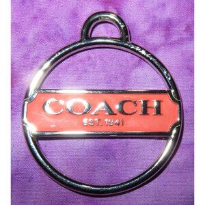 Coach Silver Metal Round Disc Logo Enamel Bag Charm Key Ring Keychain